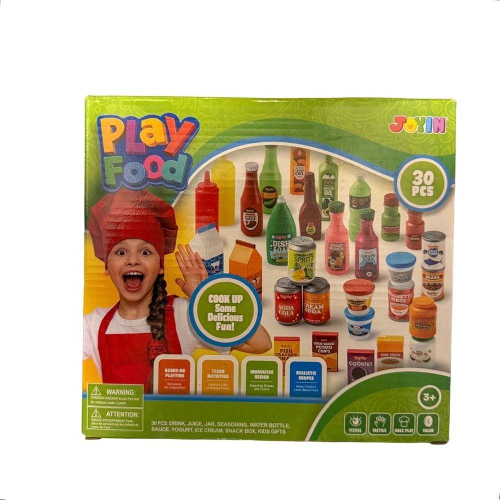 NWT JOYIN 30Pcs Play Food Grocery, Play Kitchen Accessories